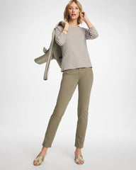Chico's Striped Ribbed Button Crewneck Tee