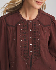 Chico's Embroidered Crinkle-Cotton Blouse
