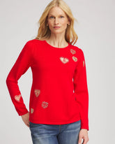 Chico's V-Day Embroidered Heart Pullover