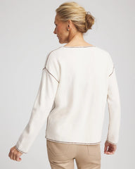 Chico's Contrast Stitch V-Neck Sweater