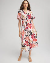 Chico's Tonal Floral Ruffle-Sleeved Midi Dress