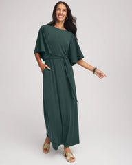 Chico's Belted Flutter-Sleeve Maxi Dress