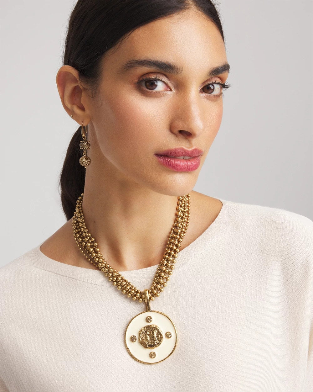 Chico's White Enamel Pendant Necklace