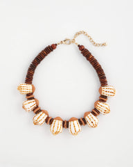 Chico's Shell & Wood Bib Necklace