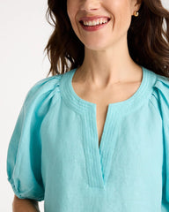 Chico's Linen Trapunto Popover Top