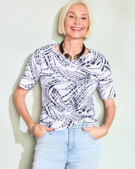 Chico's Abstract Pima Elbow Sleeve Tee