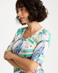 Chico's Printed Pima Elbow-Sleeve Tee