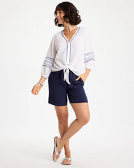 Chico's Cotton Gauze Embroidered Tie-Front Blouse