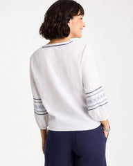 Chico's Cotton Gauze Embroidered Tie-Front Blouse