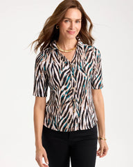 Chico's Tiger Print Textured Camp Tee