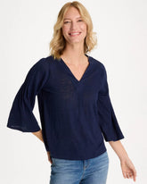 Chico's Linen Pleated Pintuck Tee