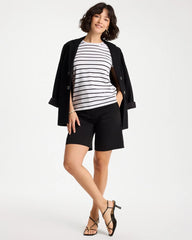 Chico's Striped Cotton Stretch Cap-Sleeve Tee