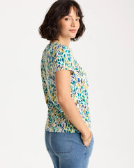 Chico's Printed Cotton Stretch Cap-Sleeve Tee