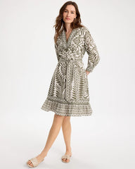 Chico's Printed Cotton-Linen Belted Dress