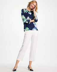 Chico's Printed Slub Button Detail Tee