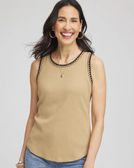 Chico's Contrast-Trim Ribbed Cotton Tank Top