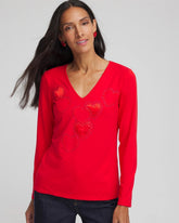 Chico's Embellished Heart V-Neck Tee