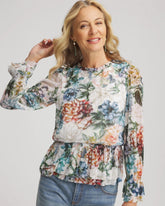 Chico's Rose Print Crinkle Top