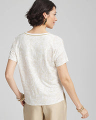 Chico's Printed Sweater Trim Linen Tee
