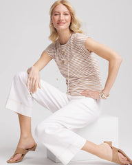 Chico's Neutral Striped Cap Sleeve Dolman Tee