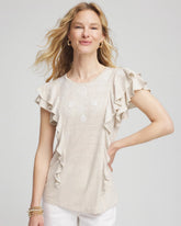 Chico's Embroidered Flutter-Sleeve Tee