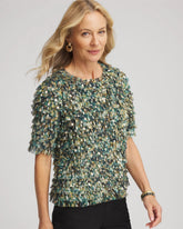 Chico's Foiled Mesh Ruffle Crop Tee