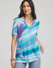 Chico's Sea Print Short Sleeve Forward-Seam Tee