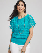 Chico's Embroidered Striped Banded Bottom Top