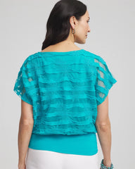 Chico's Embroidered Striped Banded Bottom Top