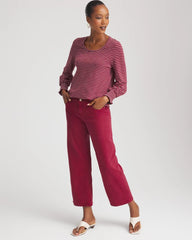 Chico's Smocked-Sleeve Cotton-Slub Tee