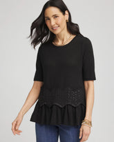 Chico's Chevron Sequin Peplum Linen Tee
