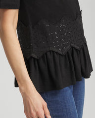 Chico's Chevron Sequin Peplum Linen Tee