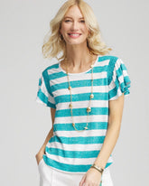 Chico's Linen Metallic Striped Flutter-Sleeve Tee