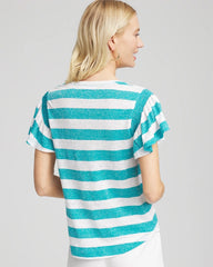 Chico's Linen Metallic Striped Flutter-Sleeve Tee