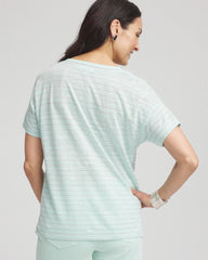 Chico's Striped Sweater-Trim Linen Tee