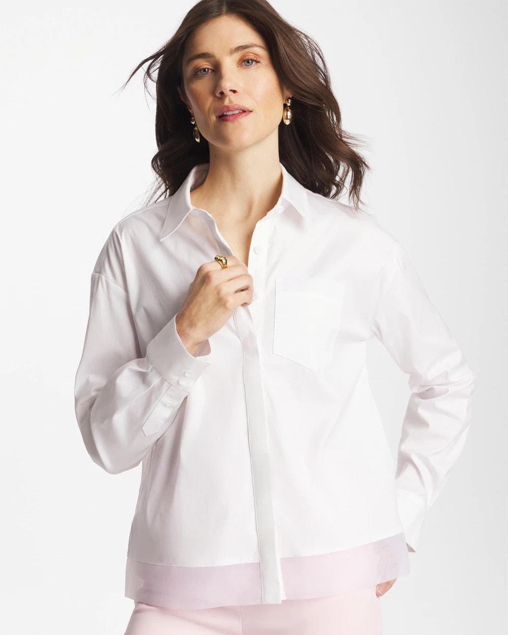 Chico's Poplin Organza Collared Shirt