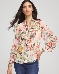 Chico's Floral Jacquard Tie-Front Blouse