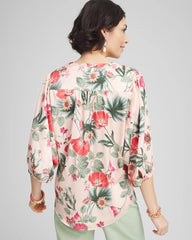 Chico's Floral Satin Tie-Front Pullover Top