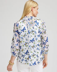 Chico's Ruffle Collar Butterfly Burnout Blouse