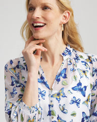 Chico's Ruffle Collar Butterfly Burnout Blouse