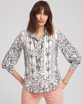 Chico's Faux Silk Floral Collared Shirt