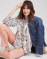Chico's Faux Silk Floral Collared Shirt
