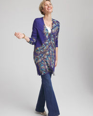 Chico's Ella Peacock-Print Cardigan Sweater