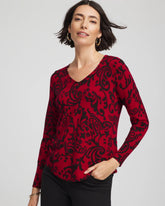 Chico's Ella Printed V-Neck Sweater