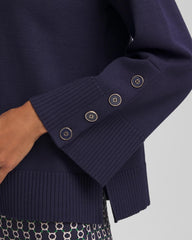 Chico's Button Sleeve Crewneck Pullover