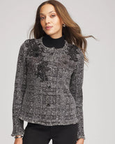 Chico's Embroidered Metallic Tweed Cardigan