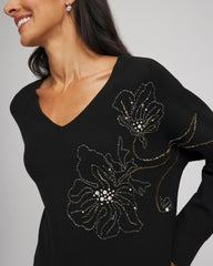 Chico's Floral Embellished Dolman V-Neck Pullover