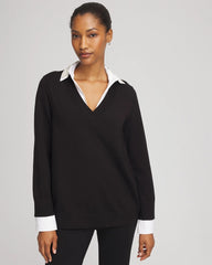Chico's Embellished Layered Collar Shirt Sweater