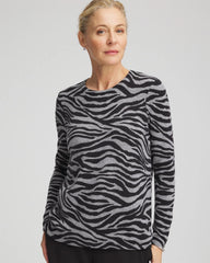 Chico's Cashmere Zebra Long-Sleeve Pullover Sweater