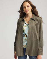 Chico's Suede Collared Long-Sleeved Shacket